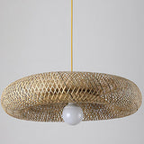 Asian Natural Woven Bamboo Oval Wave Pendant Light Image - 7