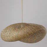 Asian Natural Woven Bamboo Oval Wave Pendant Light Image - 8