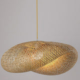 Asian Natural Woven Bamboo Oval Wave Pendant Light Image - 9