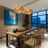 Asian Organic Woven Bamboo Restaurant Pendant Light Image - 3