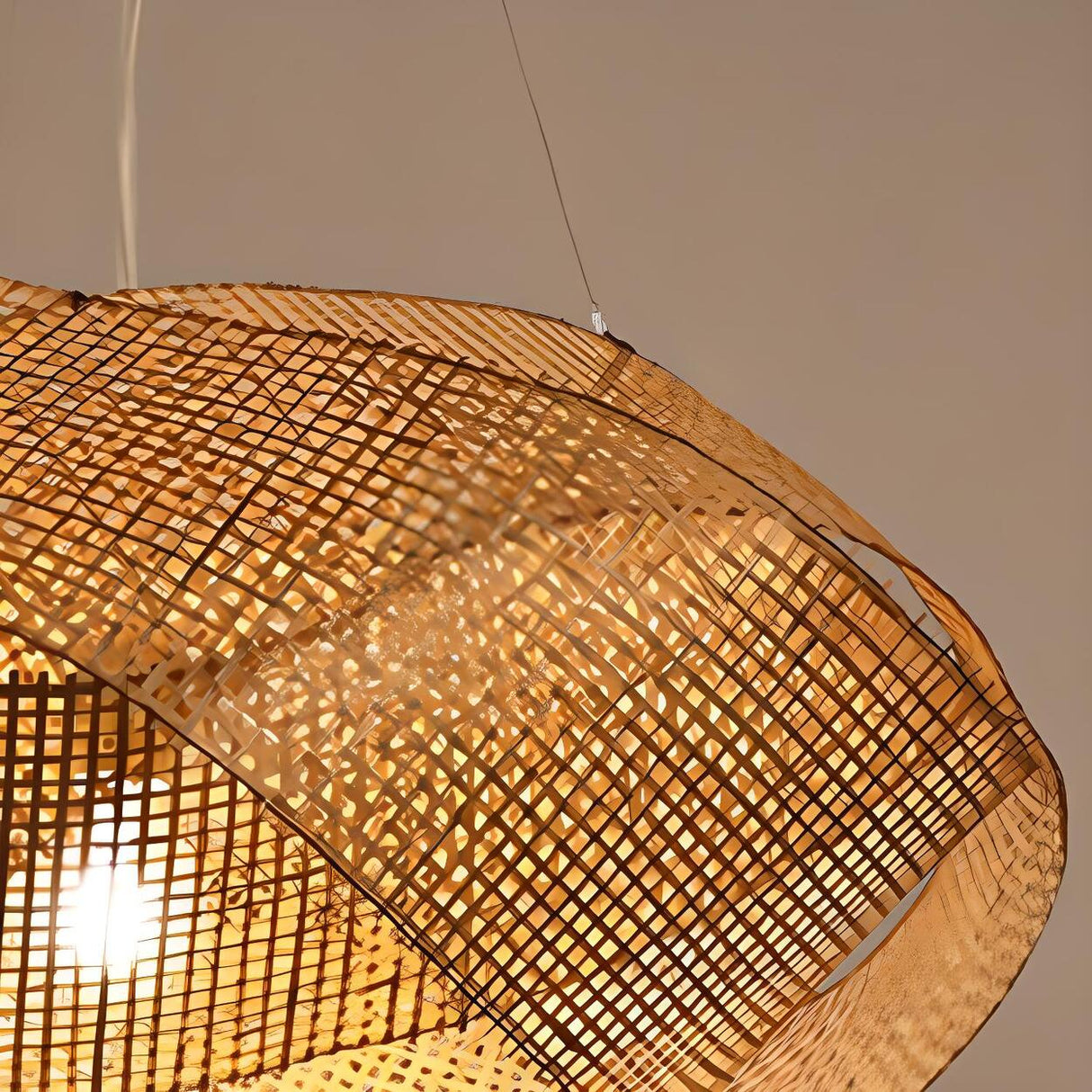 Asian Organic Woven Bamboo Restaurant Pendant Light Image - 6