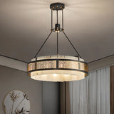 Asian Oriental Circular Alabaster Pendant Chandelier Image - 1