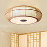 Asian Style Rattan Wood Drum Flush Mount Ceiling Light Image - 1