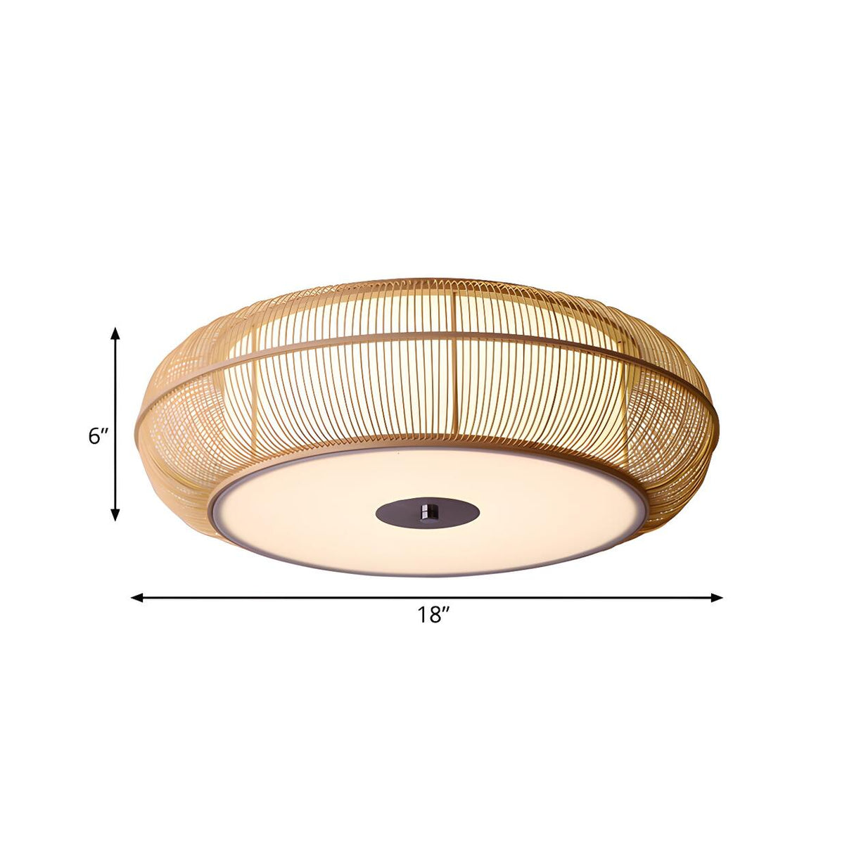 Asian Style Rattan Wood Drum Flush Mount Ceiling Light Image - 4