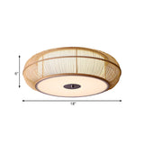 Asian Style Rattan Wood Drum Flush Mount Ceiling Light Image - 4