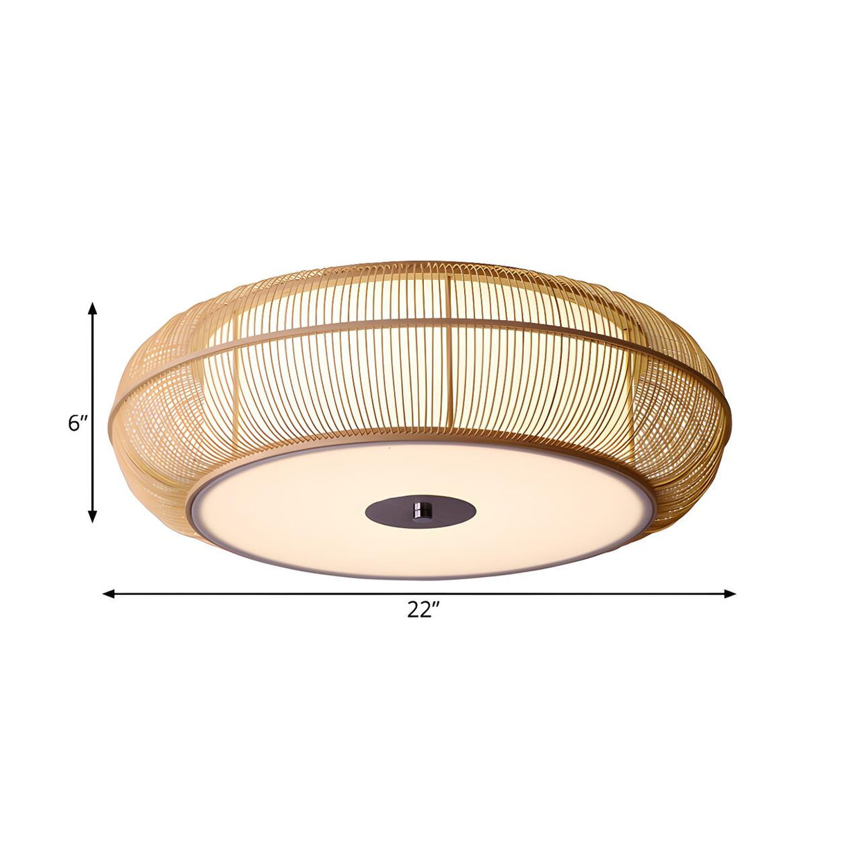 Asian Style Rattan Wood Drum Flush Mount Ceiling Light Image - 5