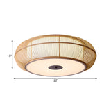 Asian Style Rattan Wood Drum Flush Mount Ceiling Light Image - 5