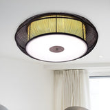 Asian Style Rattan Wood Drum Flush Mount Ceiling Light Image - 9