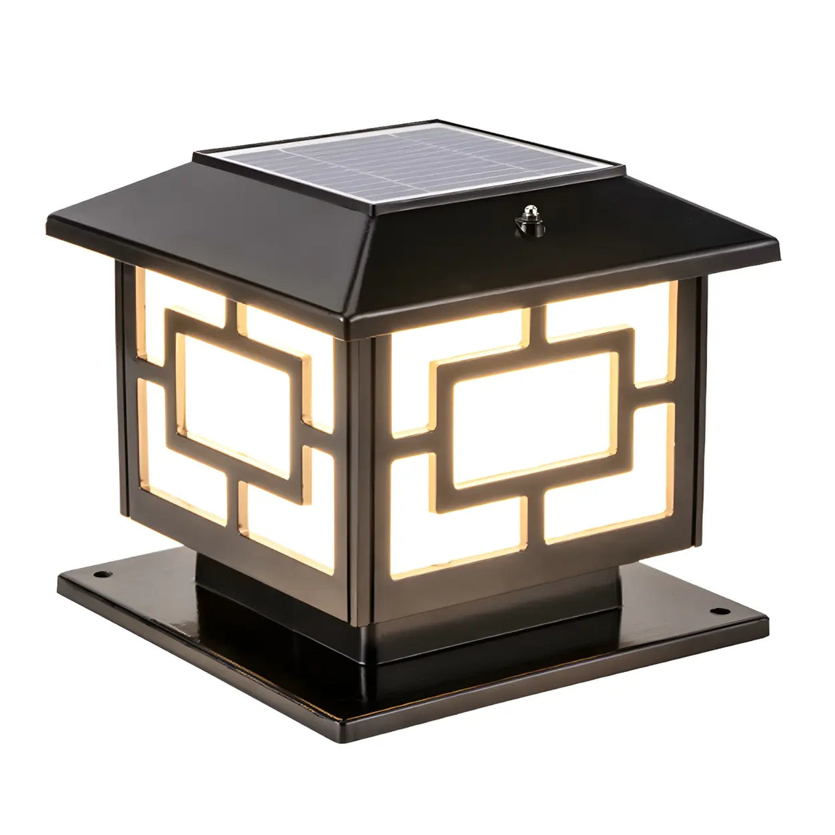 Asian Style Square Metal LED Outdoor Pillar Table Lamp Image - 2