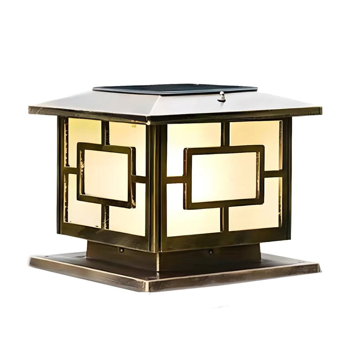 Asian Style Square Metal LED Outdoor Pillar Table Lamp Image - 7