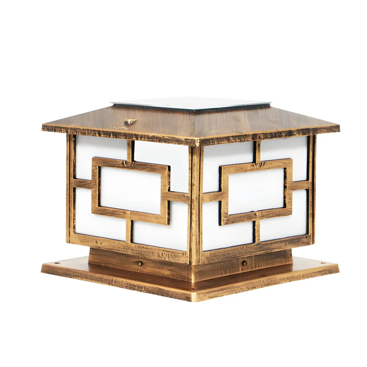 Asian Style Square Metal LED Outdoor Pillar Table Lamp Image - 9