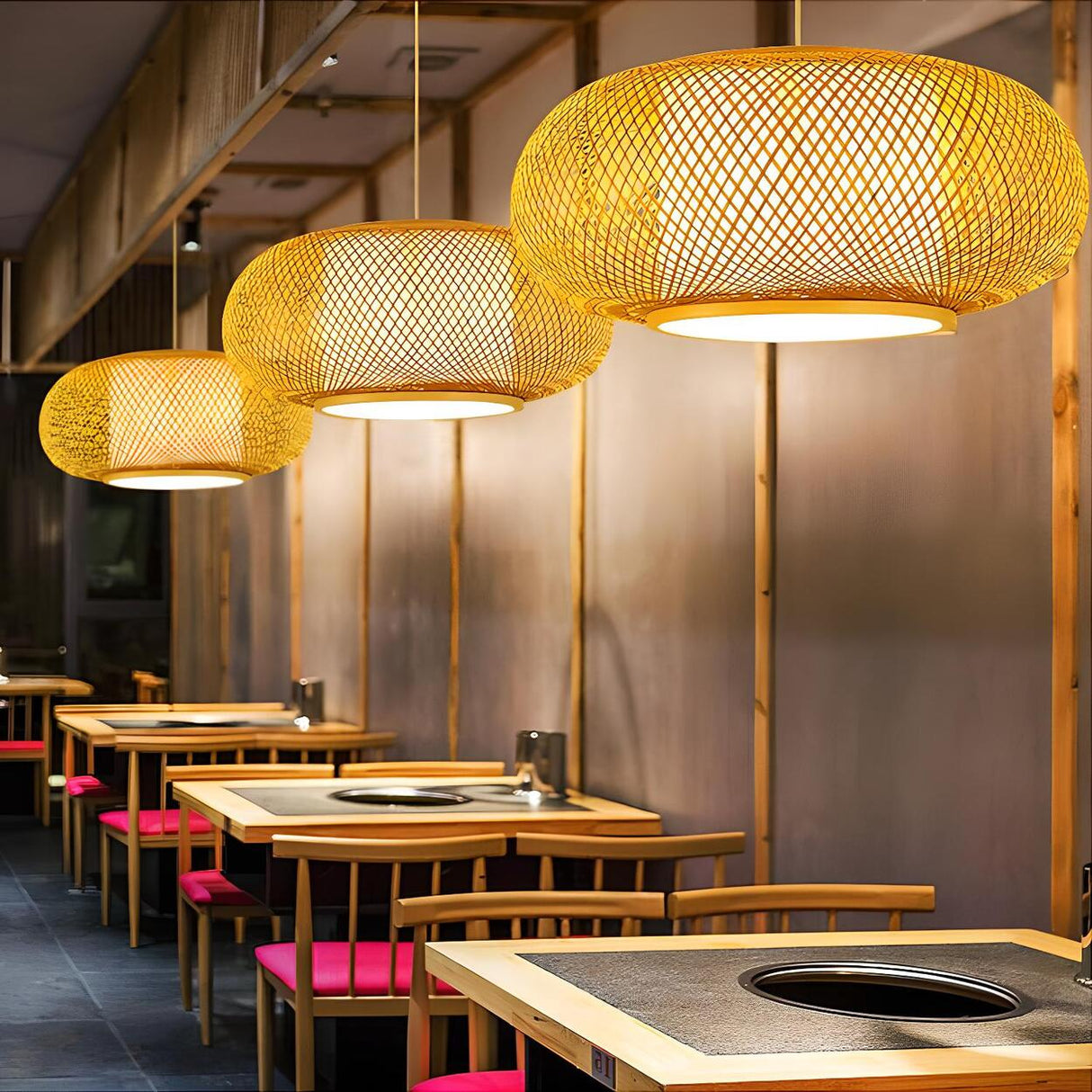 Asian Woven Bamboo Round Oval Restaurant Pendant Light Image - 2