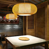 Asian Woven Bamboo Round Oval Restaurant Pendant Light Image - 4