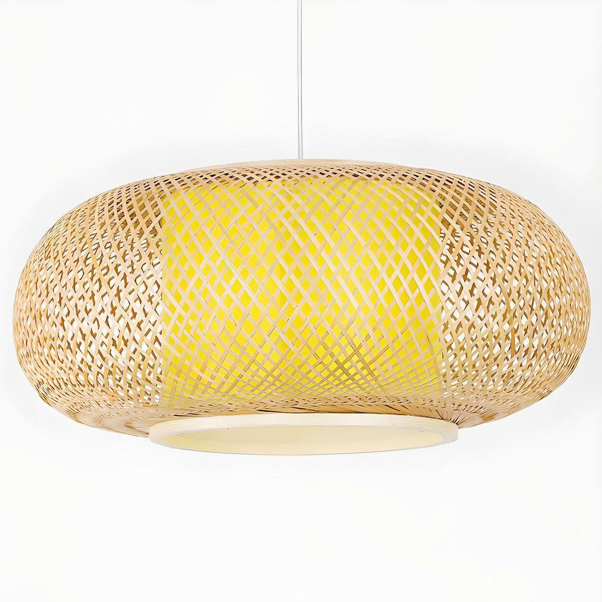 Asian Woven Bamboo Round Oval Restaurant Pendant Light Image - 5