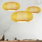 Asian Woven Bamboo Round Oval Restaurant Pendant Light Image - 9