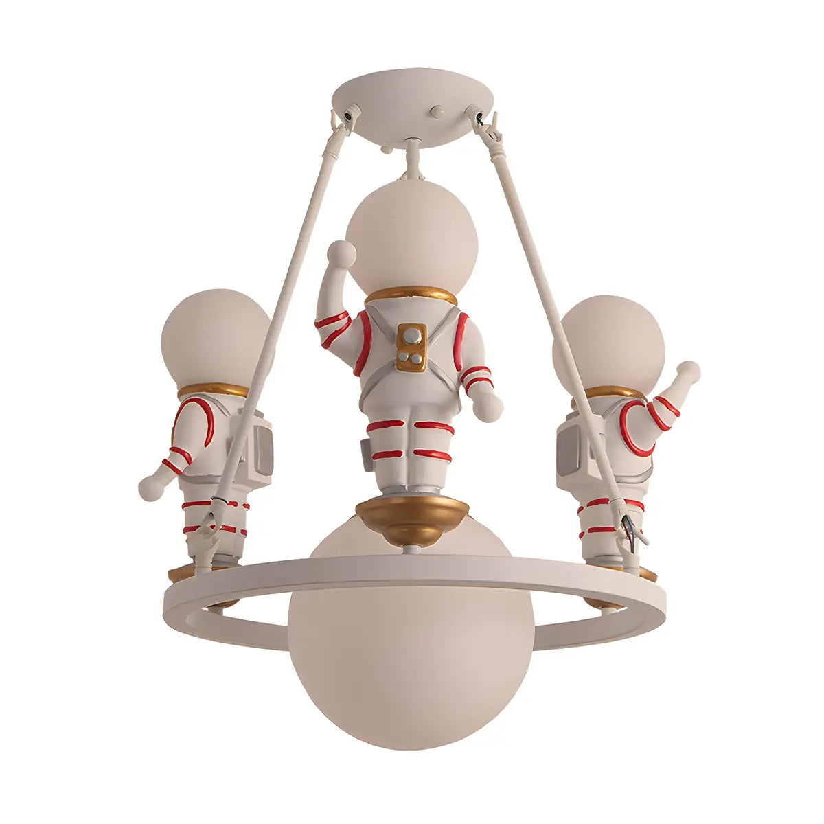 Astronaut Ball Resin Kids Room White 4-Light Chandelier Image - 4