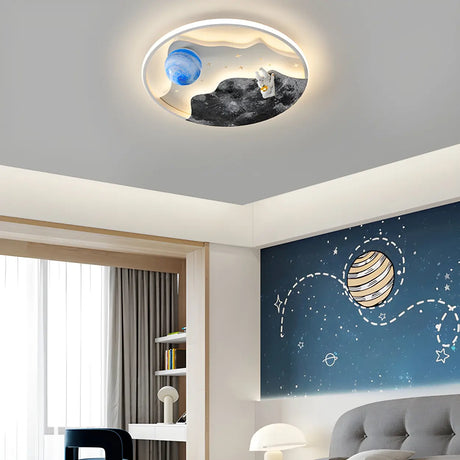 Astronaut Space Circle Dimmable LED Flush Mount Light Image - 2