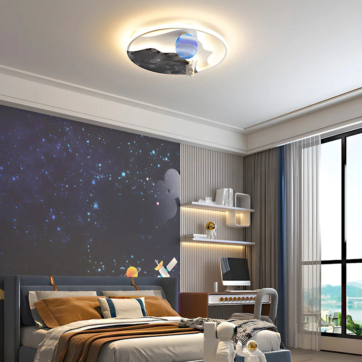 Astronaut Space Circle Dimmable LED Flush Mount Light Image - 4