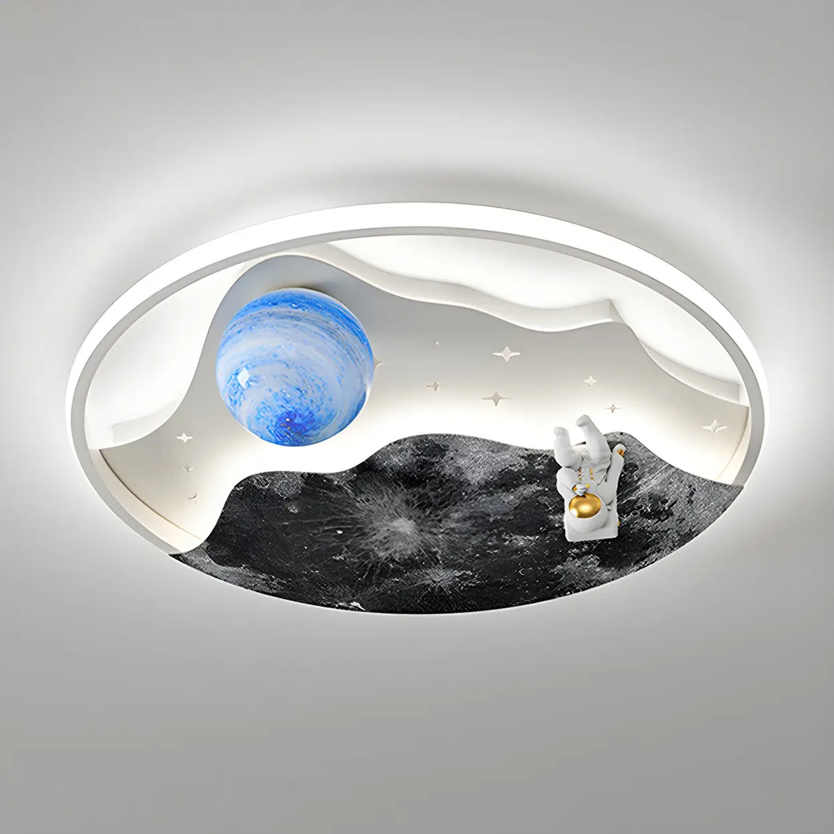 Astronaut Space Circle Dimmable LED Flush Mount Light Image - 7