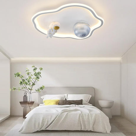 Astronaut White LED Flush Mount Ceiling Light Kids Room Image - 1