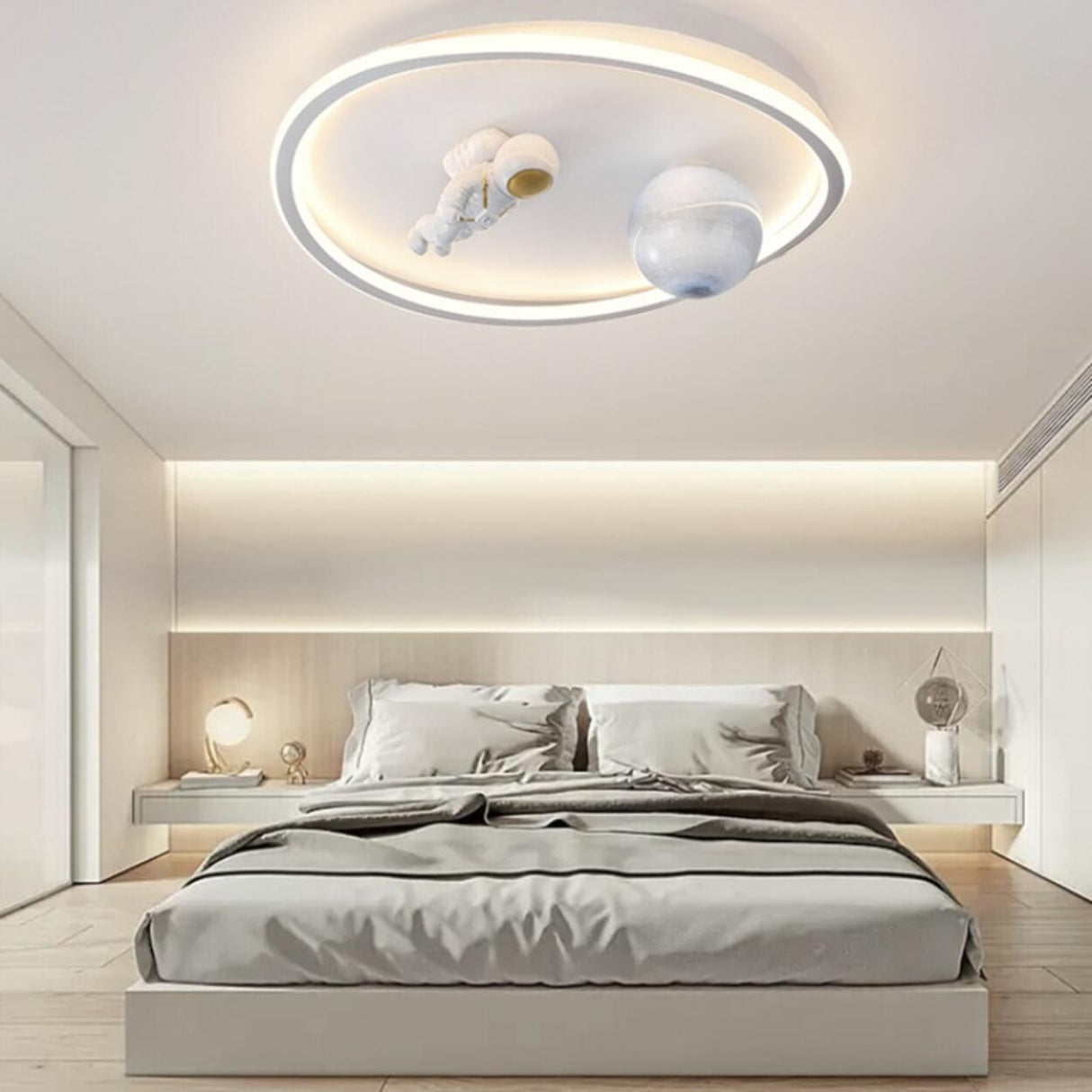 Astronaut White LED Flush Mount Ceiling Light Kids Room Image - 2