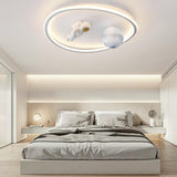 Astronaut White LED Flush Mount Ceiling Light Kids Room Image - 2