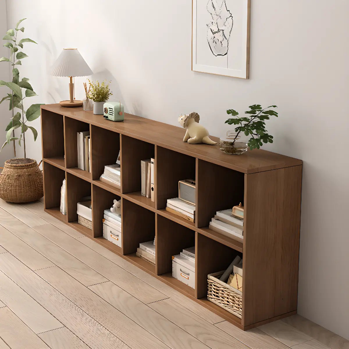 Auburn Wooden Horizontal Rectangular Storage Bookcase Image - 4