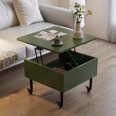 Avocado Green Wood Square Coffee Table with Storage Image - 1