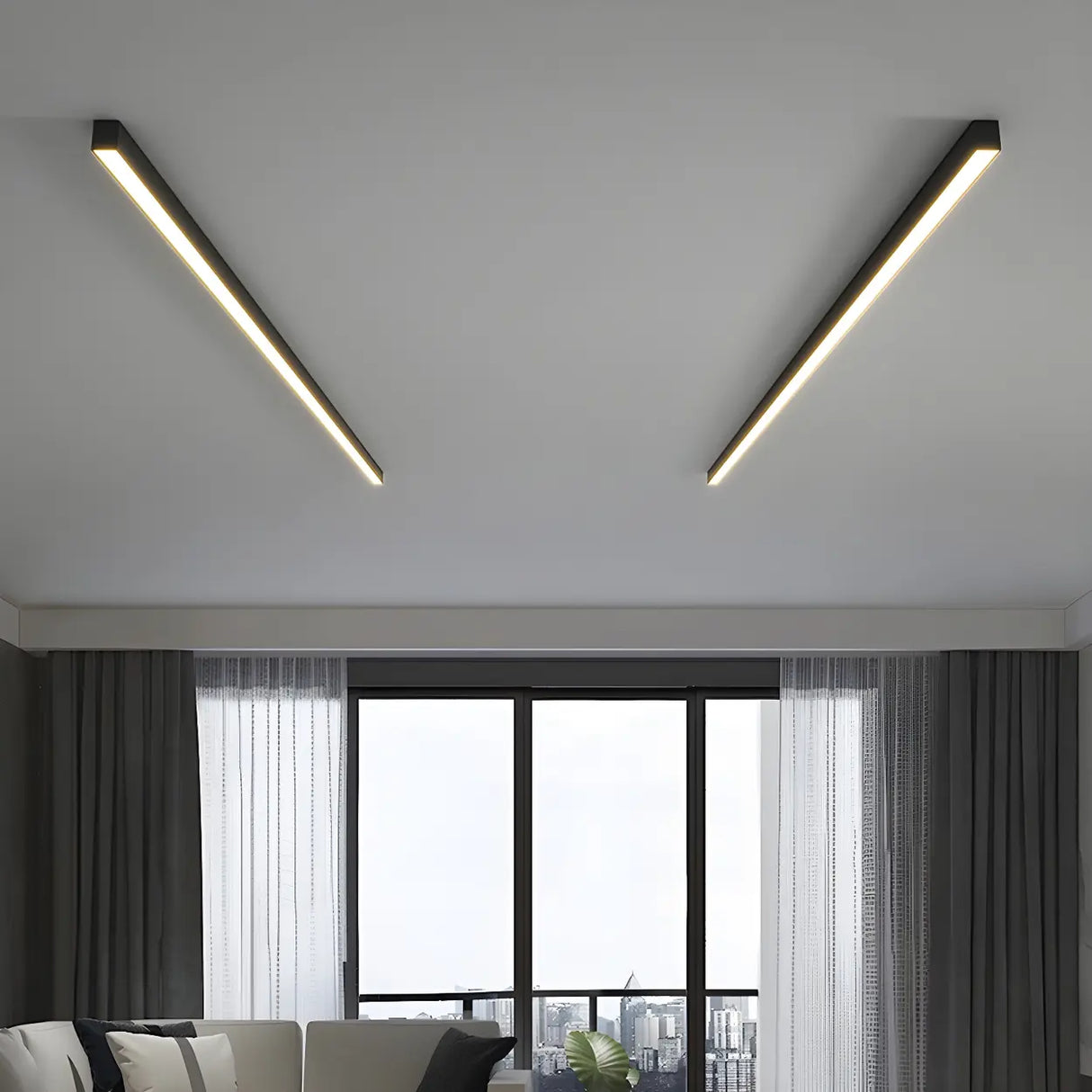 Balcony Black Linear Dimmable Flush Mount Ceiling Light Image - 4