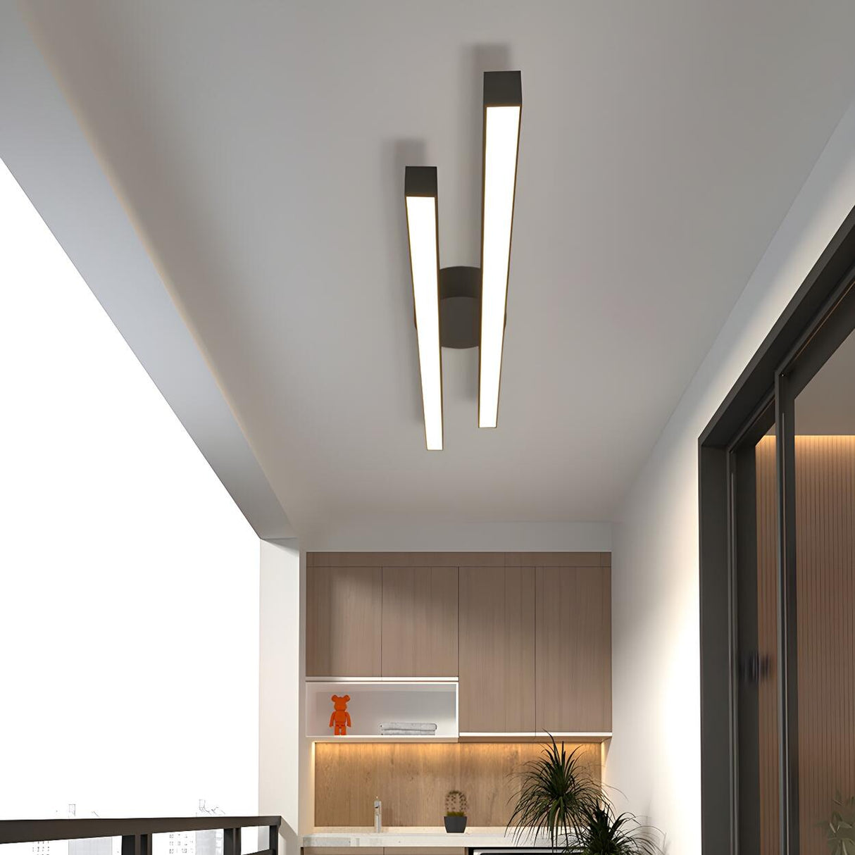 Balcony Black Two Strip Semi-Flush Mount Ceiling Light Image - 8