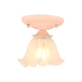 Balcony Pastoral Pink Flower Glass Flush Mount Light Image - 3