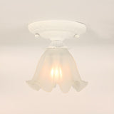 Balcony Pastoral Pink Flower Glass Flush Mount Light Image - 7