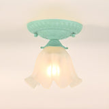 Balcony Pastoral Pink Flower Glass Flush Mount Light Image - 8