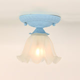 Balcony Pastoral Pink Flower Glass Flush Mount Light Image - 9