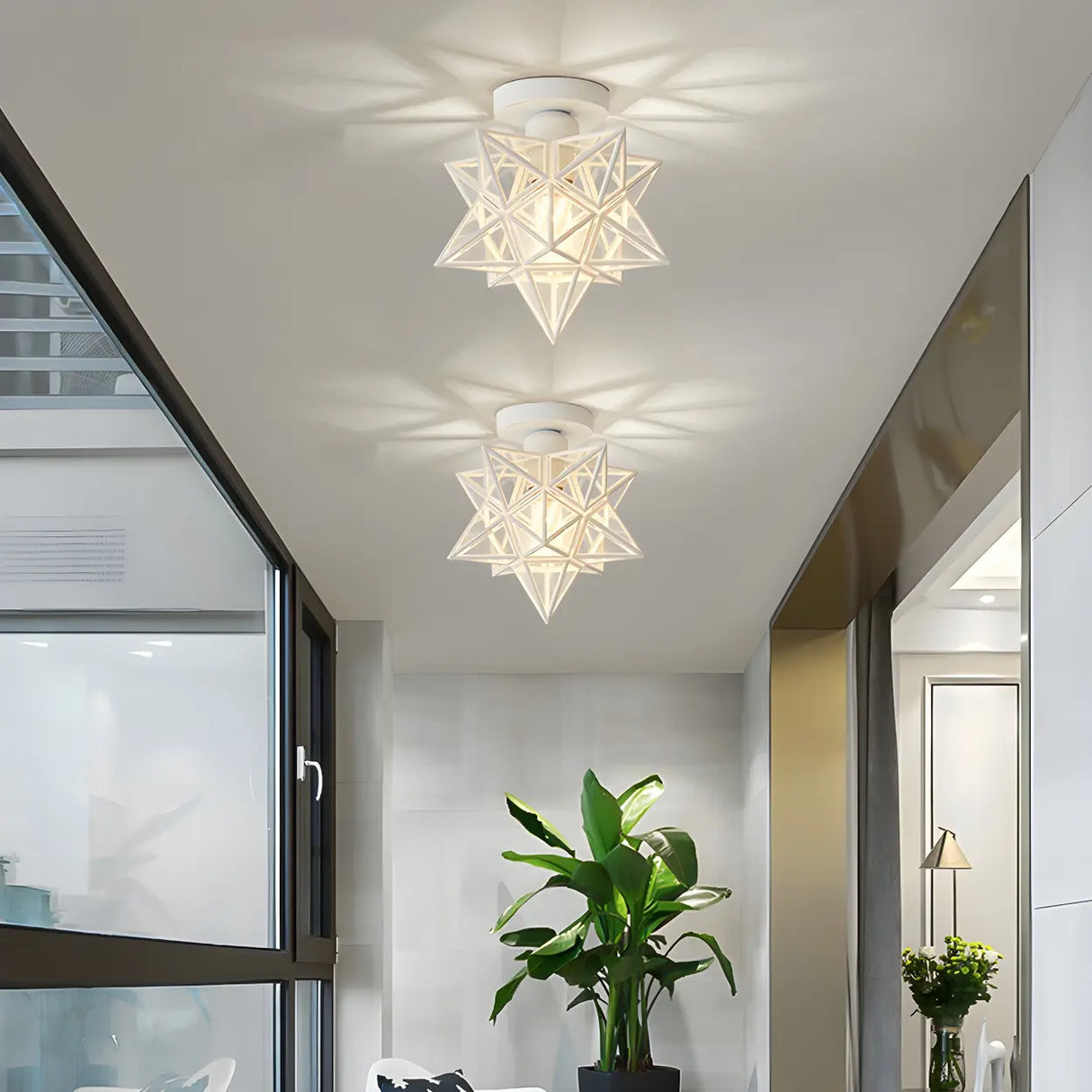 Balcony White Star-Shaped Semi-Flush Mount Ceiling Lamp Image - 1