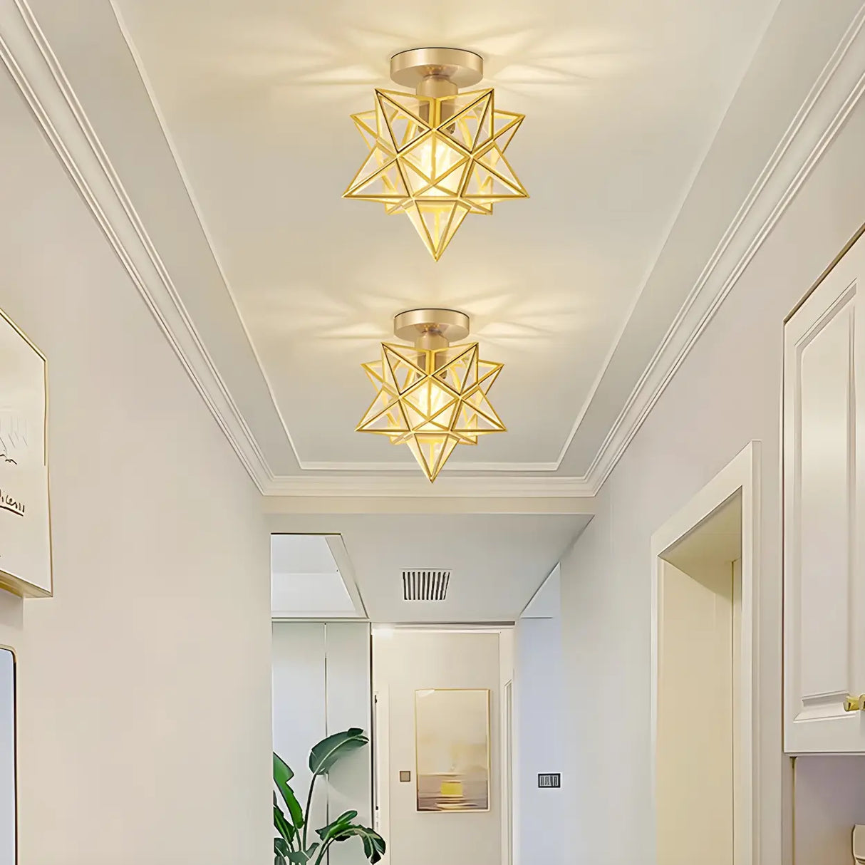 Balcony White Star-Shaped Semi-Flush Mount Ceiling Lamp Image - 18