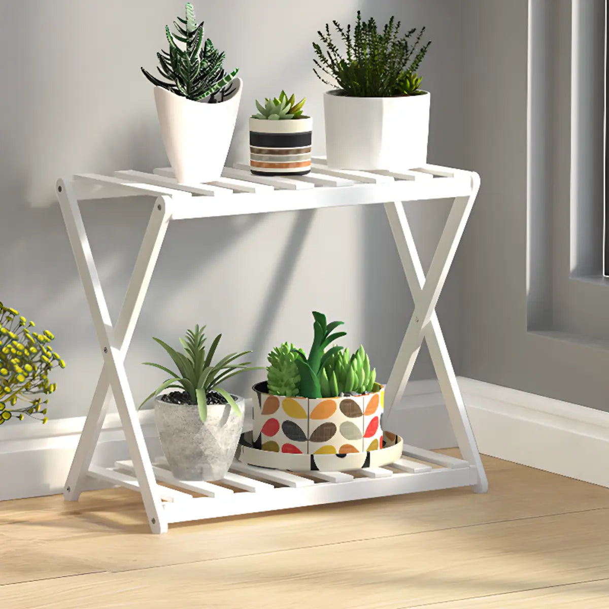 Bamboo 2 Tiers Rectangle Wood Small Crate Plant Stand Image - 6