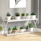 Bamboo 2 Tiers Rectangle Wood Small Crate Plant Stand Image - 8