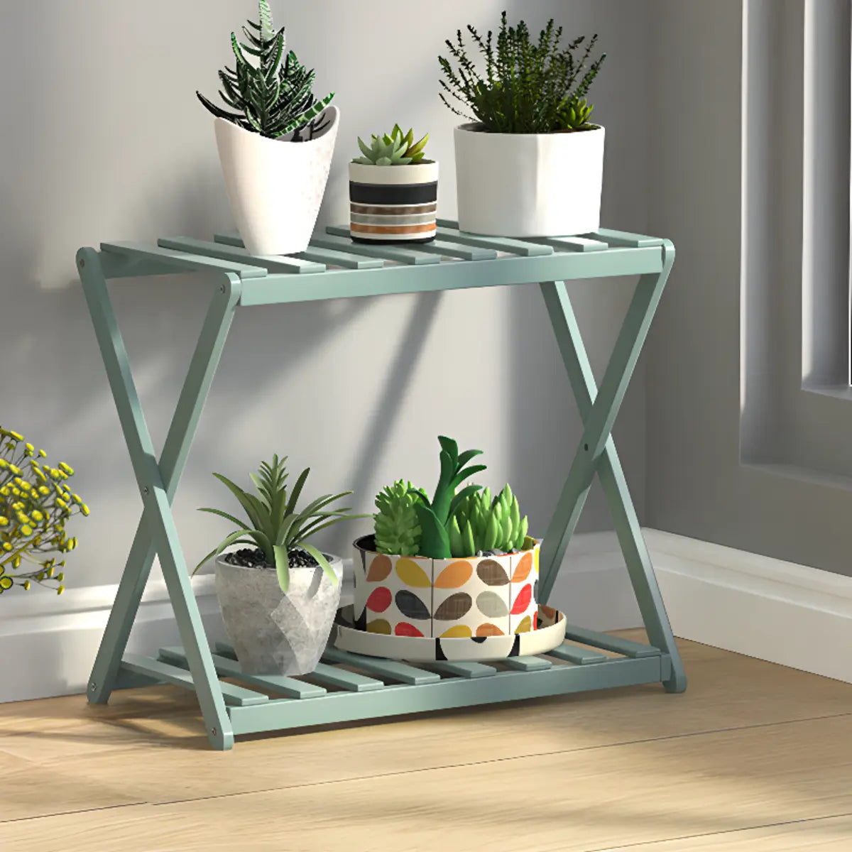 Bamboo 2 Tiers Rectangle Wood Small Crate Plant Stand Image - 9