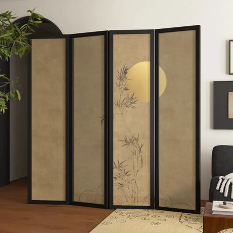 Bamboo and Moon Canvas Decorative Folding Room Divider Image - 1