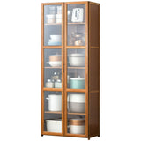 Bamboo Kitchen Hutch Brown 7 Shelves Tall China Cabinet Image - 18