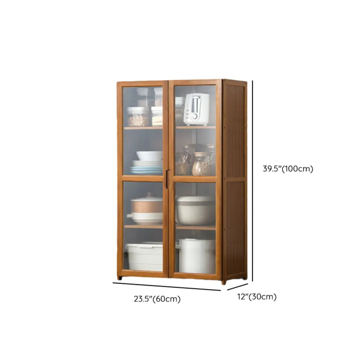 Bamboo Kitchen Hutch Brown 7 Shelves Tall China Cabinet Image - 21