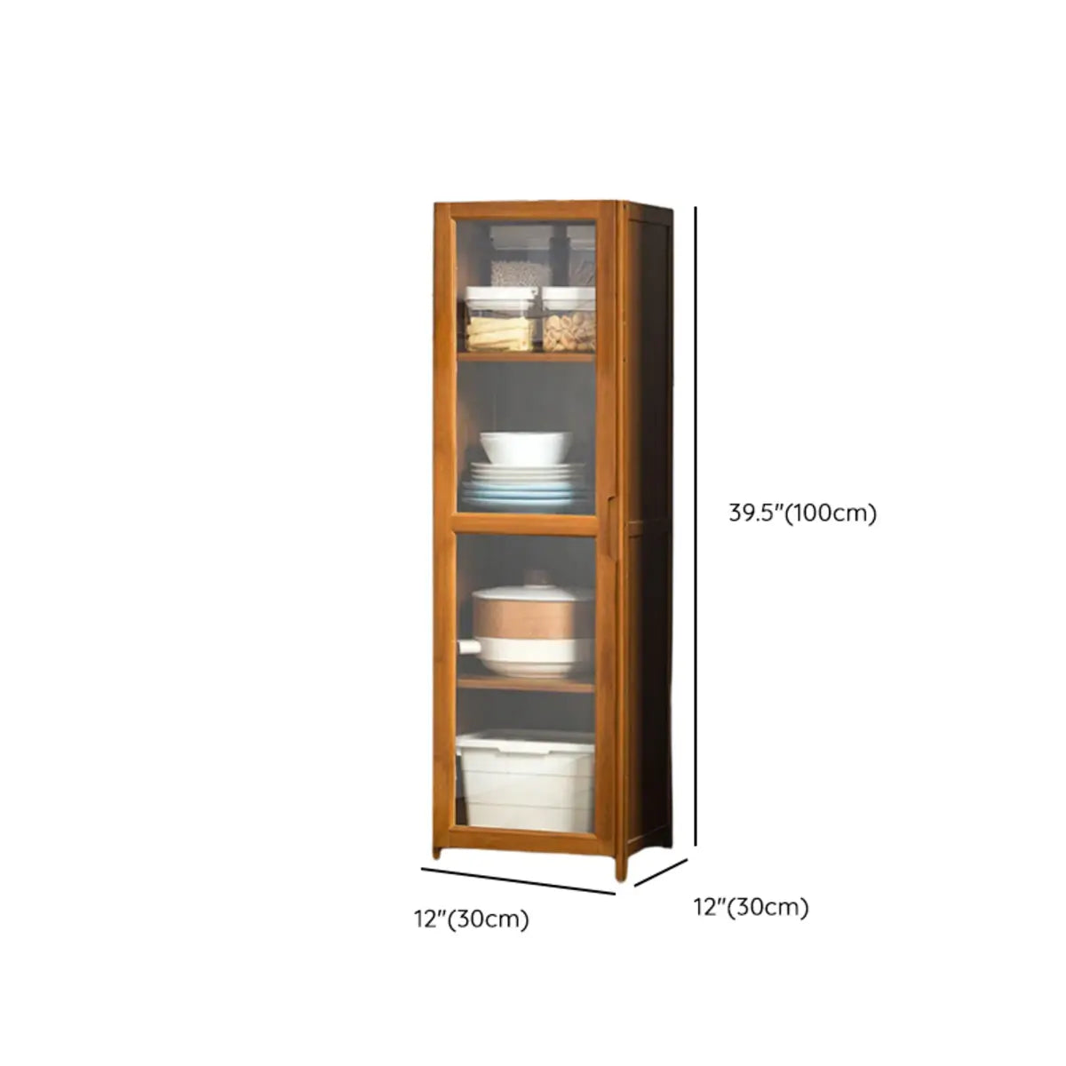 Bamboo Kitchen Hutch Brown 7 Shelves Tall China Cabinet Image - 22