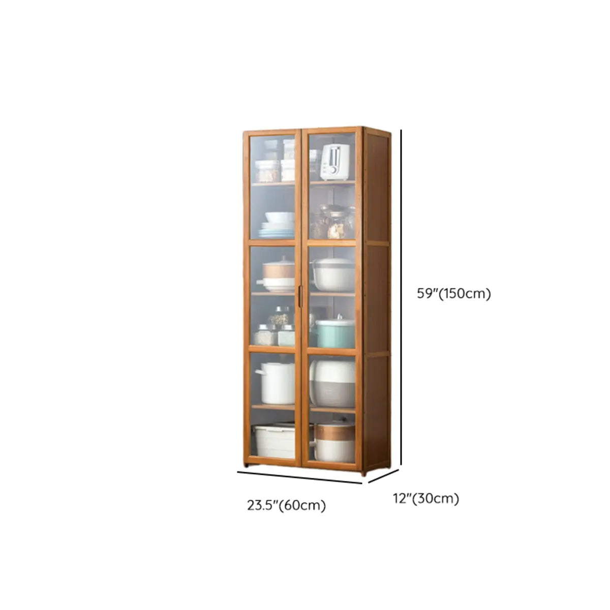 Bamboo Kitchen Hutch Brown 7 Shelves Tall China Cabinet Image - 23