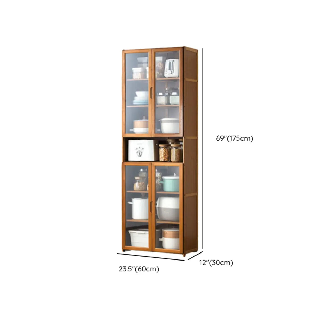 Bamboo Kitchen Hutch Brown 7 Shelves Tall China Cabinet Image - 27