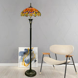 Baroque Dragonfly Stained Glass Yellow Metal Floor Lamp Image - 2