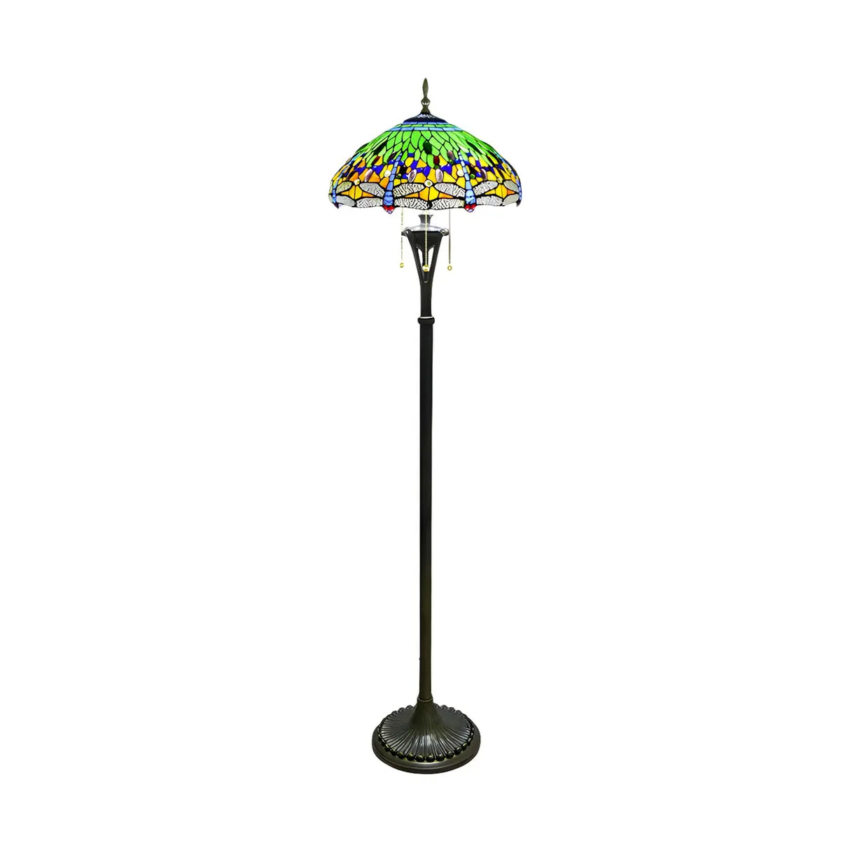 Baroque Dragonfly Stained Glass Yellow Metal Floor Lamp Image - 7