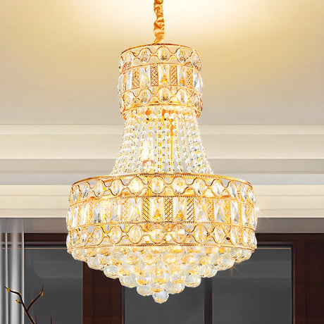 Baroque Empire Gold Crystal Living Room Tiered Chandelier Image - 2