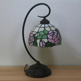 Baroque Metal Pink Floral Stained Glass Curvy Desk Lamp Image - 1