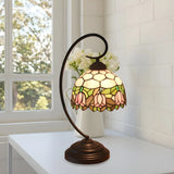 Baroque Metal Pink Floral Stained Glass Curvy Desk Lamp Image - 10